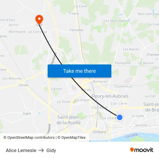 Alice Lemesle to Gidy map