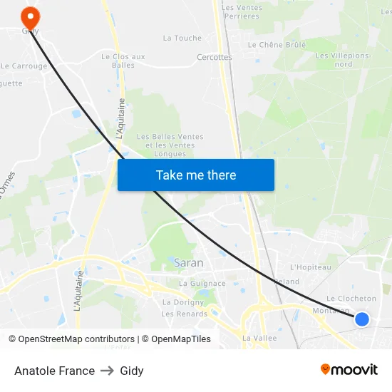 Anatole France to Gidy map