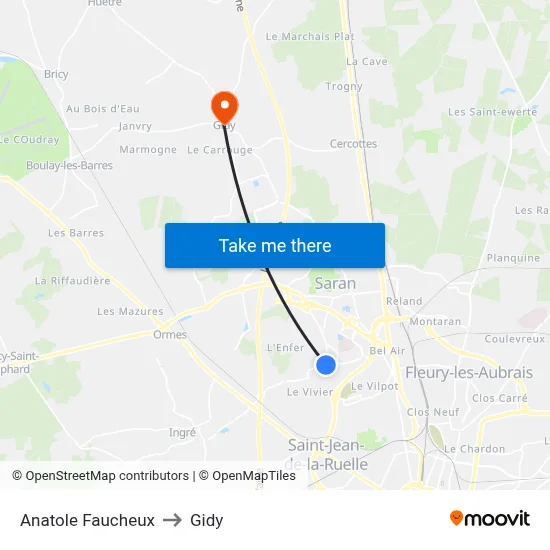 Anatole Faucheux to Gidy map
