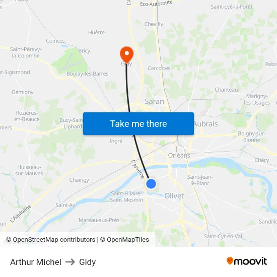 Arthur Michel to Gidy map