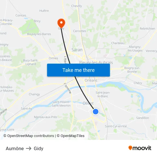 Aumône to Gidy map