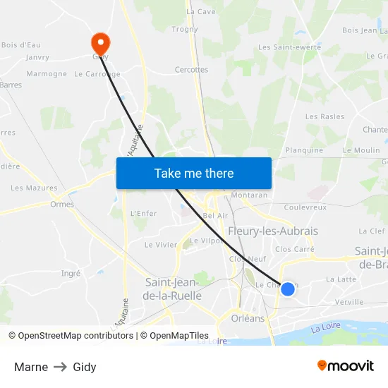 Marne to Gidy map