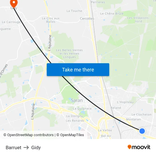 Barruet to Gidy map