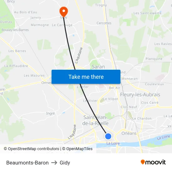 Beaumonts-Baron to Gidy map