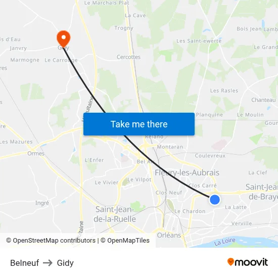 Belneuf to Gidy map