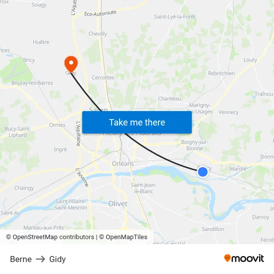 Berne to Gidy map