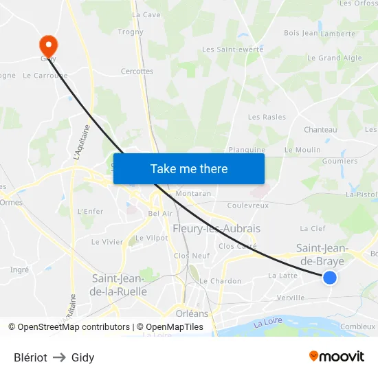 Blériot to Gidy map