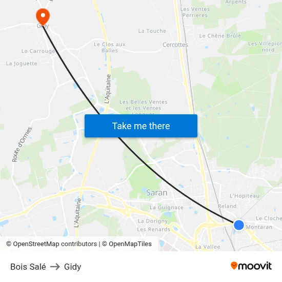 Bois Salé to Gidy map