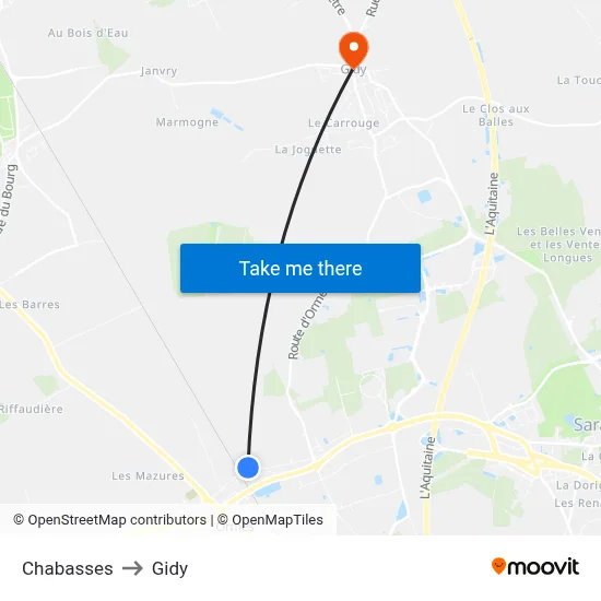 Chabasses to Gidy map