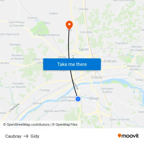 Caubray to Gidy map