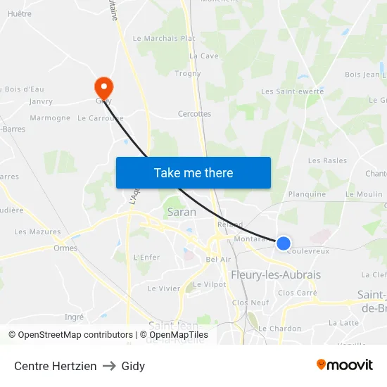 Centre Hertzien to Gidy map