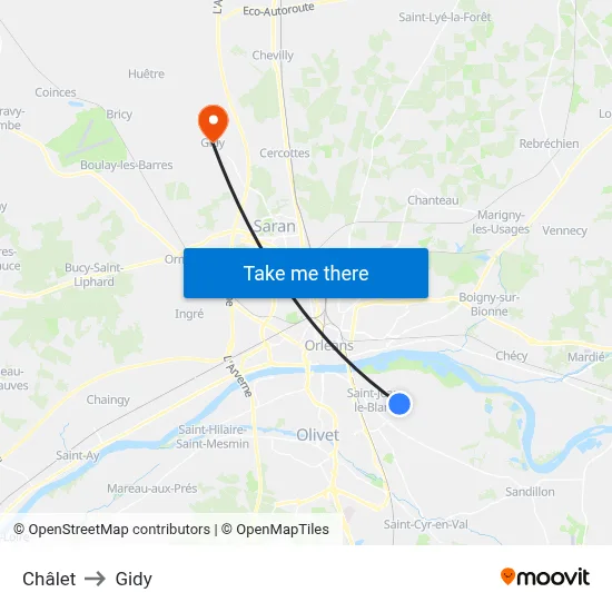 Châlet to Gidy map