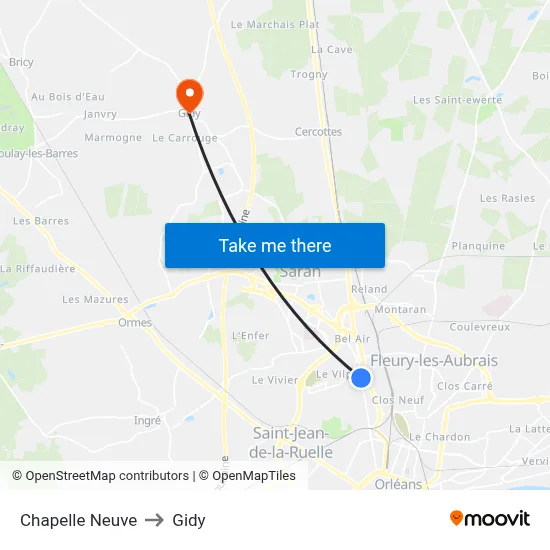 Chapelle Neuve to Gidy map