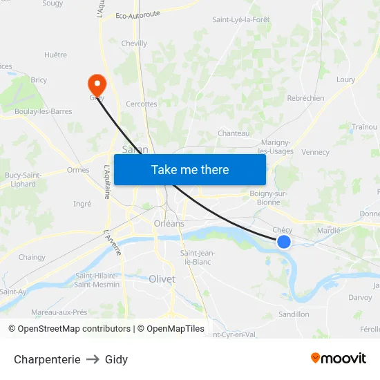 Charpenterie to Gidy map