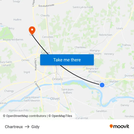 Chartreux to Gidy map