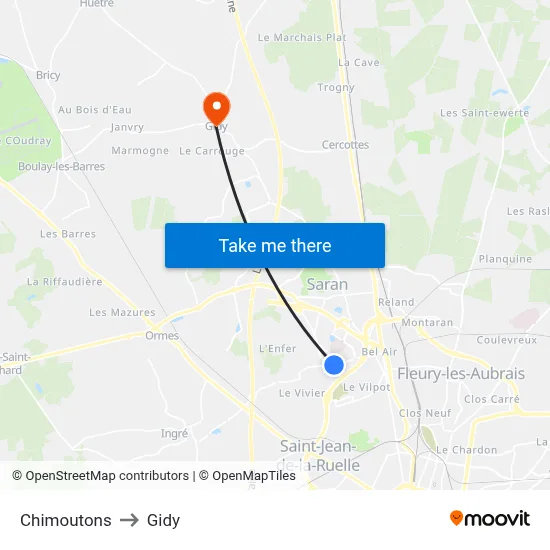Chimoutons to Gidy map