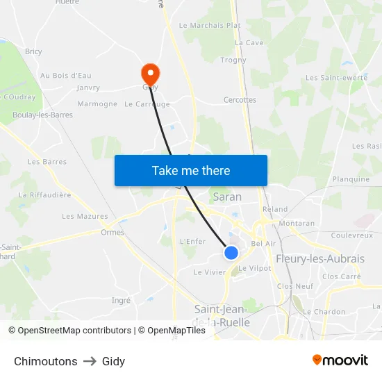 Chimoutons to Gidy map