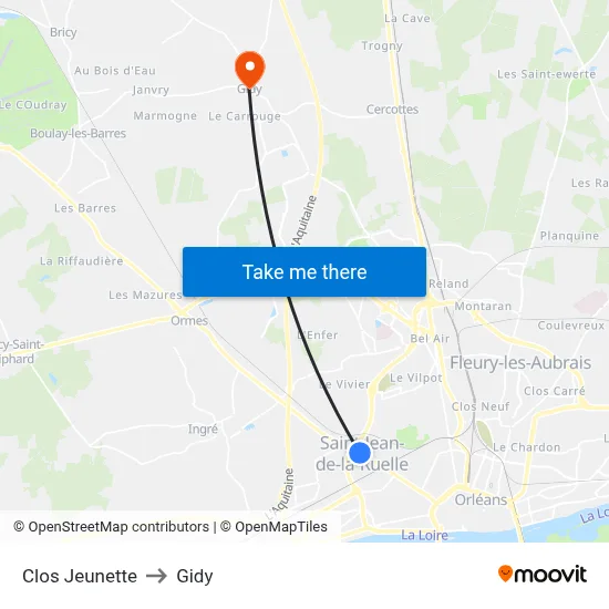 Clos Jeunette to Gidy map