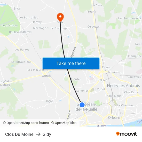 Clos Du Moine to Gidy map