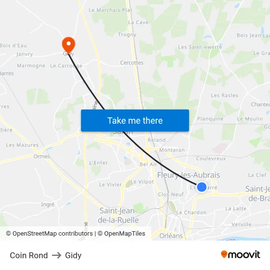 Coin Rond to Gidy map