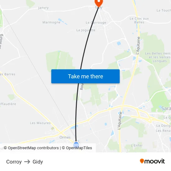 Corroy to Gidy map
