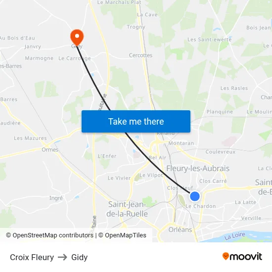 Croix Fleury to Gidy map