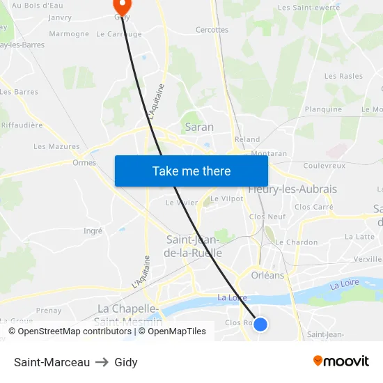 Saint-Marceau to Gidy map