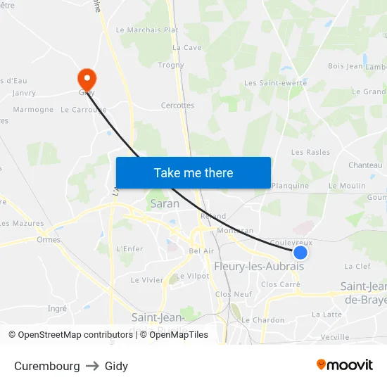 Curembourg to Gidy map