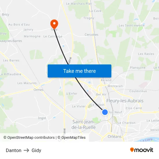 Danton to Gidy map