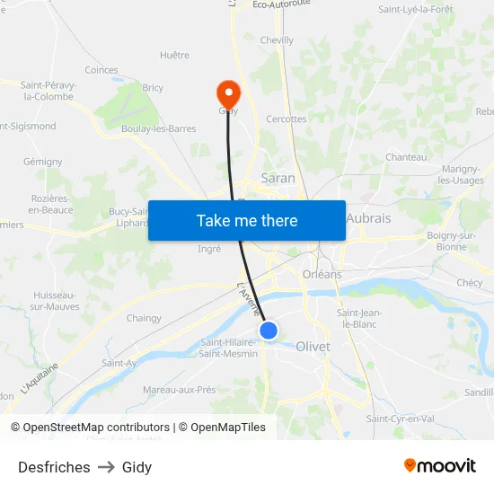 Desfriches to Gidy map