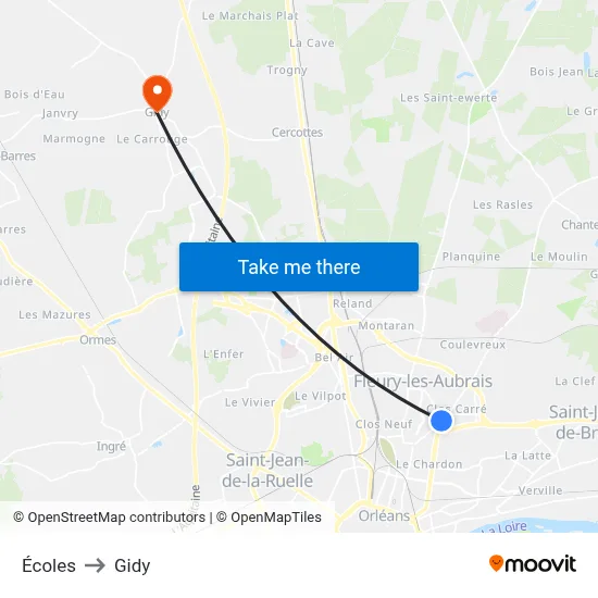 Écoles to Gidy map