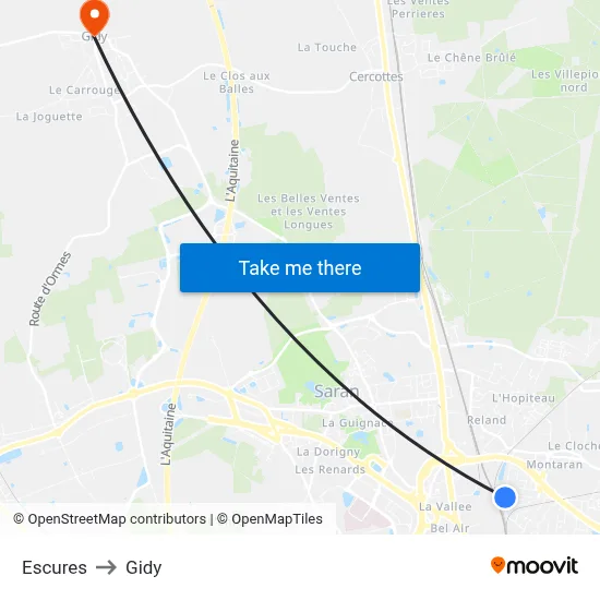Escures to Gidy map