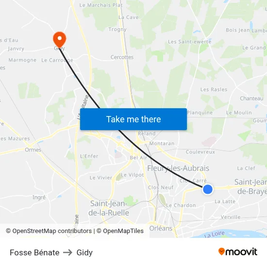 Fosse Bénate to Gidy map