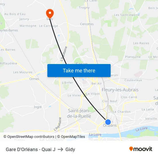 Gare D'Orléans - Quai J to Gidy map
