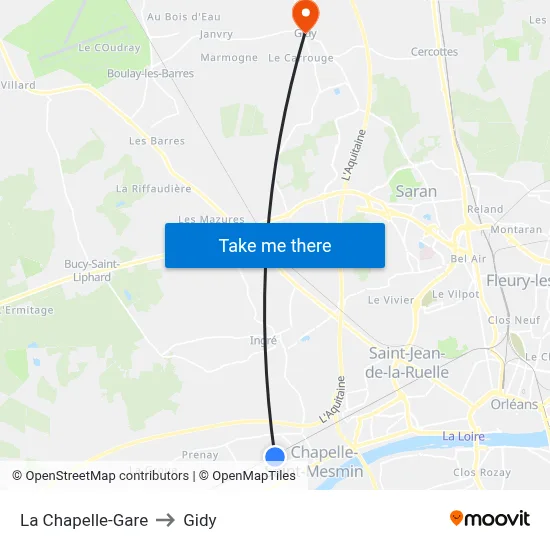 La Chapelle-Gare to Gidy map