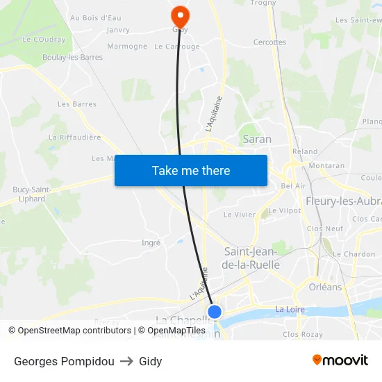 Georges Pompidou to Gidy map