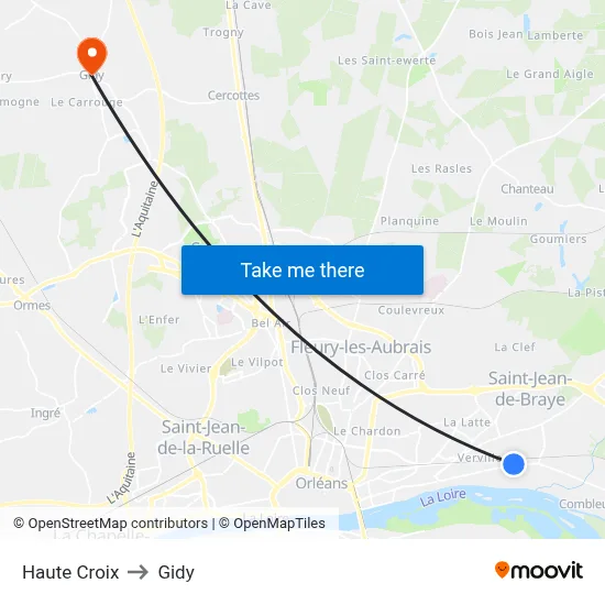 Haute Croix to Gidy map
