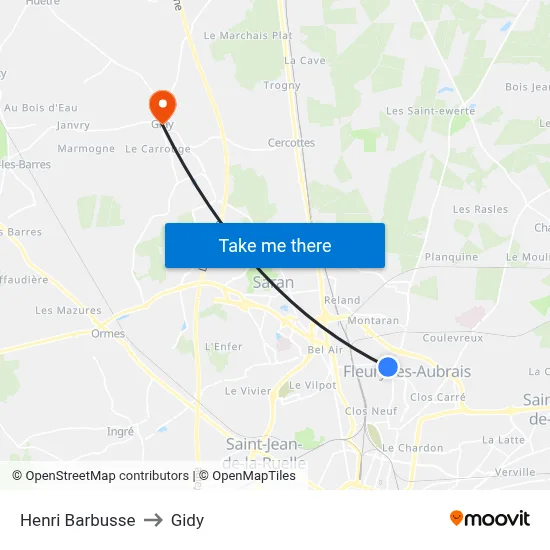 Henri Barbusse to Gidy map