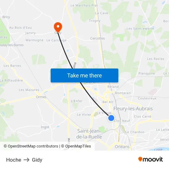 Hoche to Gidy map
