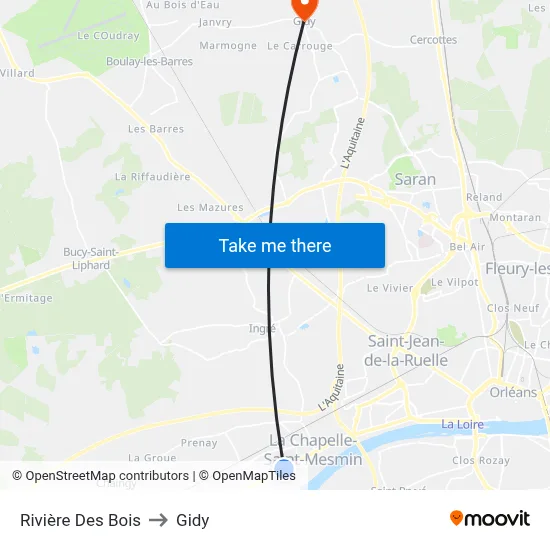 Rivière Des Bois to Gidy map