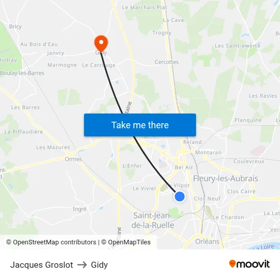 Jacques Groslot to Gidy map