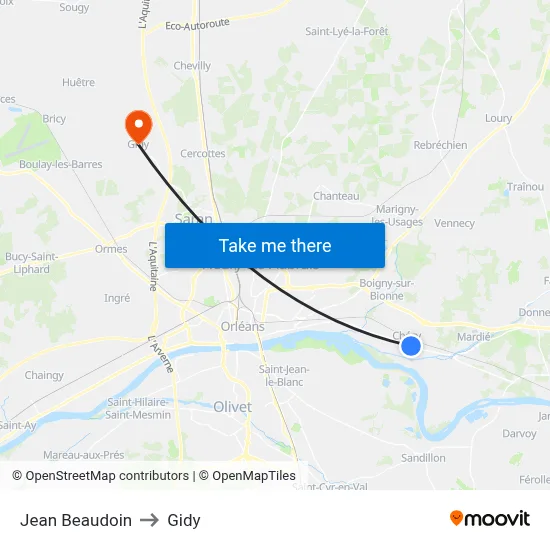 Jean Beaudoin to Gidy map
