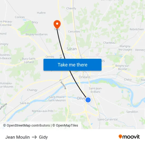 Jean Moulin to Gidy map