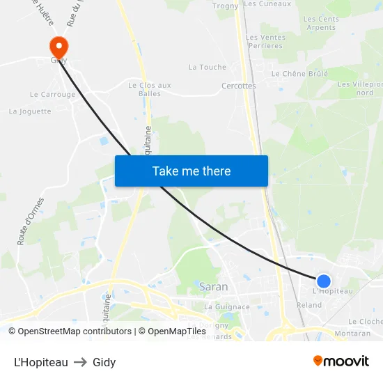 L'Hopiteau to Gidy map
