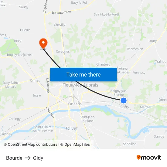Bourde to Gidy map