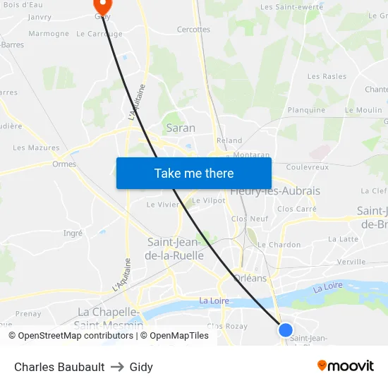 Charles Baubault to Gidy map