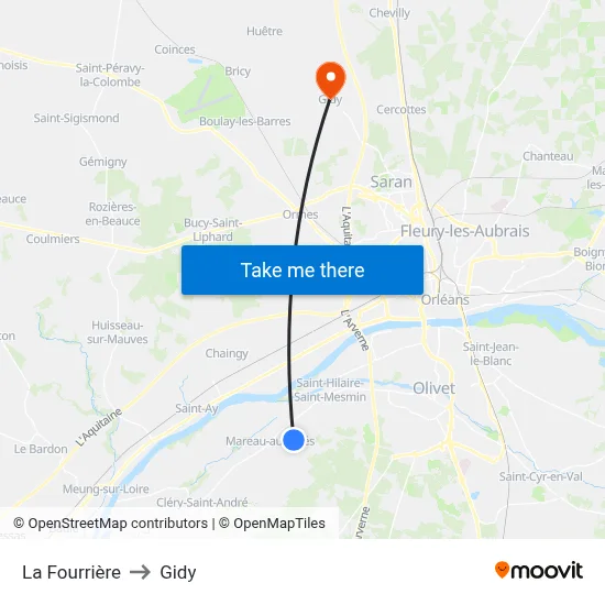 La Fourrière to Gidy map