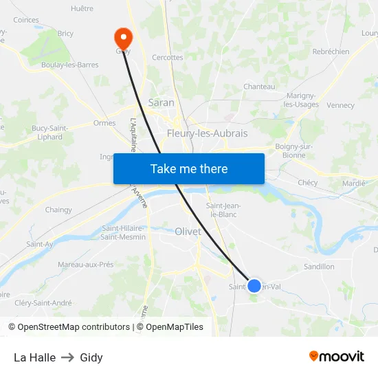 La Halle to Gidy map