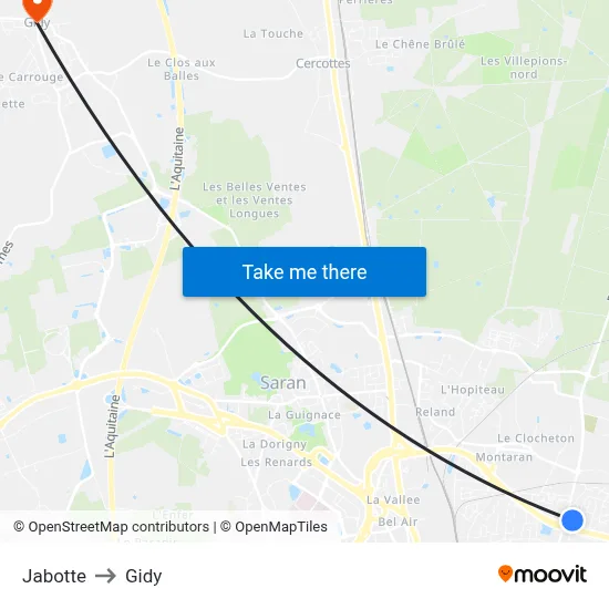 Jabotte to Gidy map