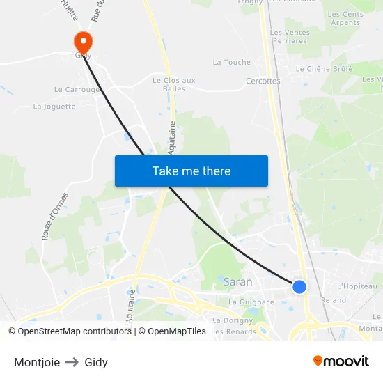 Montjoie to Gidy map